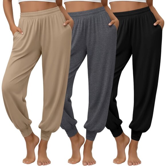 Pants - 3 Pack Women's Lounge Joggers Loose Yoga Pants with Pockets High Waisted Sweatpa